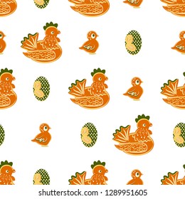 Easter pattern chicken, chained, egg, vector illustration, background set for designer, bird, holiday, animal, symbol