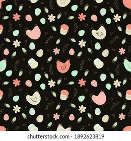  Easter pattern with chicken and eggs. Chicken, Easter eggs, willow