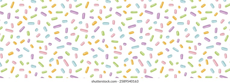 Easter pattern with colorful confetti for postcard. Seamless background for Easter greetings design. Vector wallpaper for celebration and invitation to traditional holiday.