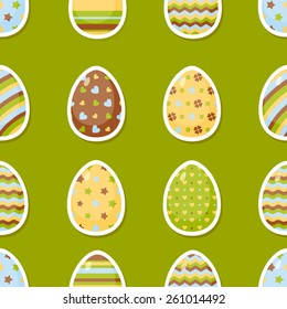Easter pattern with colorful different eggs. Vector background for your design
