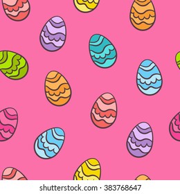 Easter pattern with colorful eggs. Vector background, seamless illustration.