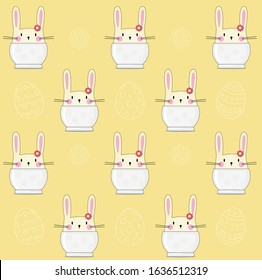 Easter pattern with cute bunnies on a yellow background.