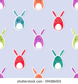 Easter pattern with cute bunnies. Vector colorful background with rabbits. 