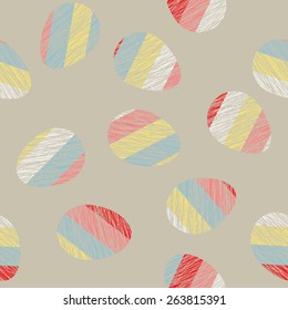 Easter pattern decoration. Easter eggs with Scratched texture. Seamless vector pattern. Stylized background with colorful bands on the eggs. Seamless holiday backdrop.