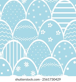Easter Pattern with Easter Eggs. Beautiful Seamless Background. Modern Happy Easter Design. Vector illustration in Blue, White
