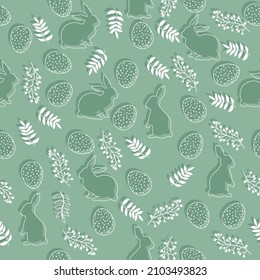 Easter pattern with eggs, bunnies and flowers in pastel colors. Seamless Rapport for your design. Design for title for the site ,banner, poster, card, paper print, postcard, background