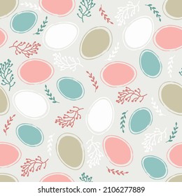 Easter pattern with eggs and flowers in pastel colors. Seamless Rapport for your design. Design for title for the site ,banner, poster, card, paper print, postcard, background