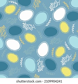 Easter pattern with eggs and flowers in pastel colors. Seamless Rapport for your design. Design for title for the site ,banner, poster, card, paper print, postcard, background