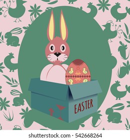 Easter pattern. Floral illustration with chickens and rabbits for decoration traditional holiday symbols