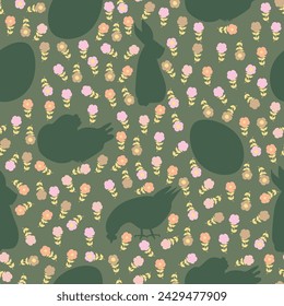 easter pattern with hen, bunny and eggs.Vector design for paper, fabric and other surface.