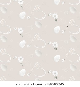 Easter pattern illustration. Pattern with butterflies, bunnies, flowers and eggs. Pattern for yours postcard and congrats.