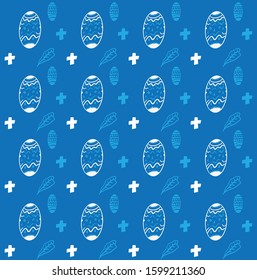 Easter pattern on a blue background. Easter eggs and cross
