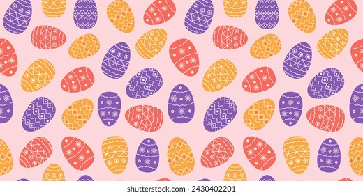  Easter pattern. Painted Easter eggs Set. Holiday decor. Vector seamless background.