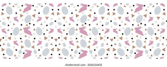 Easter pattern. Pink Bunny, dots, triangles, stars. 