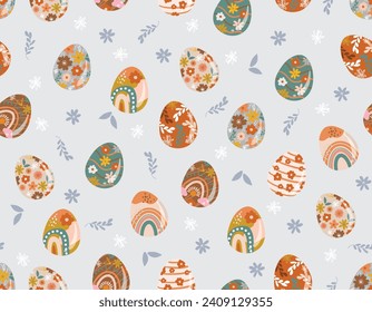 Easter pattern  rabbit bunny, eggs, flowers. Vector Seamless spring seamless background  Baby rabbit animals , Design for fashion , fabric, textile, wallpaper , wrapping and all prints 