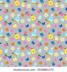 Easter pattern with rabbit chicken	
