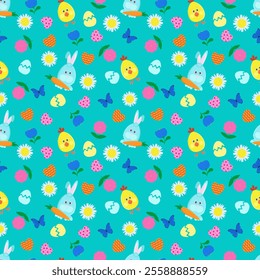 Easter pattern with rabbit chicken	