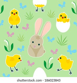 Easter pattern with rabbit and chicks