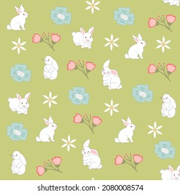 easter pattern with rabbits in colored background
