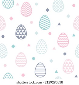 Easter pattern with rabbits and decorative eggs. Vector