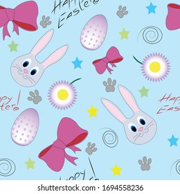 Easter pattern with rabbits, eggs and flowers