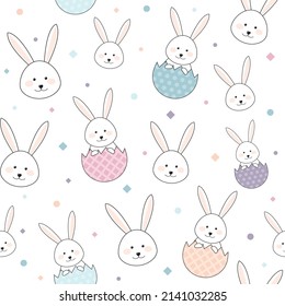 Easter pattern with rabbits and eggs. Vector