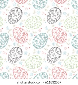 Easter Pattern. Seamless background texture with hand drawn and vectorized flourishes and Eggs.