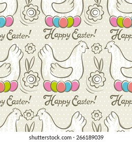 Easter Pattern and seamless backgrounds. 
Background with  easter eggs, flower and hens.
Ideal for printing onto fabric and paper or scrap booking.