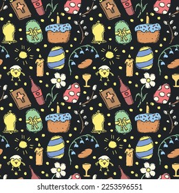 Easter pattern. Seamless pattern with easter icons. Easter background