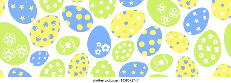 Ostermuster. Nahtloses Muster mit Ostermotiven. Vektorillustration Vorlage für Grußkarten und andere. bunte Ostereier auf weißem, isoliertem Hintergrund.