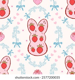 easter pattern seamless, vintage flowers Vintage Retro easter Seamless Pattern, Pink bunny Coquette valentine seamless file, Retro bunny seamless file, Retro coquette Digital wallpaper background