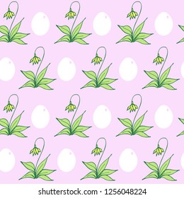 Easter pattern with tulips and Easter eggs