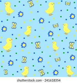 easter pattern,seamless. chick,flower and butterfly on a white background