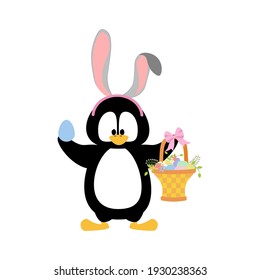 Easter penguin hunting eggs vector illustration on the white background. Vector illustration