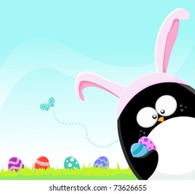 Easter Penguin With Painted Eggs