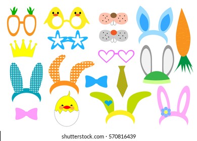 Easter photo booth and scrapbooking vector set. Set of Easter Party graphic elements. Vector illustration Mask, Photobooth Props.