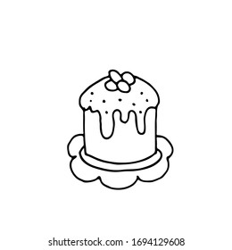 Easter pie, Easter cake. Sketch style hand drawn elements. Stock outline vector illustration, isolated on white background.