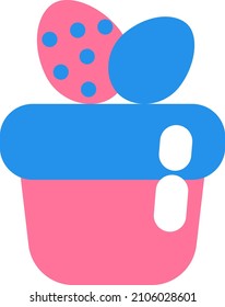 Easter pink and blue cake, illustration, vector on a white background.