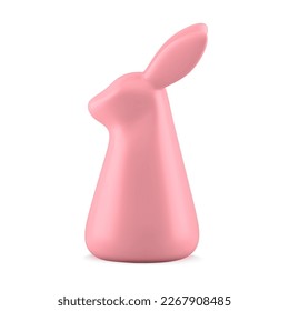Easter pink bunny with long ears glossy art statuette spring holiday celebration realistic 3d icon vector illustration. Ceramic rabbit cute animal character creative bauble decorative design element