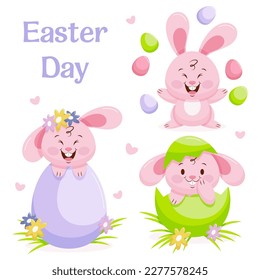 easter pink cartoon bunny set
