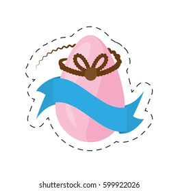 easter pink egg ribbon decoration - cut line vector illustration eps 10