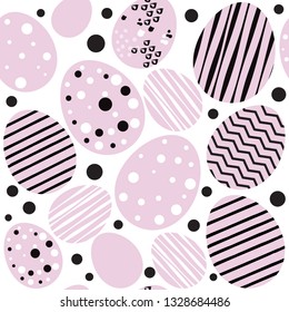 Easter pink eggs collection on a white background seamless pattern