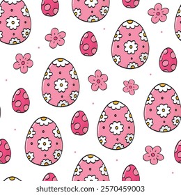 Easter pink eggs and flowers seamless pattern for nursery textile prints, baby prints, wallpaper, wrapping paper, scrapbooking, packaging, digital paper, backgrounds, etc. EPS 10