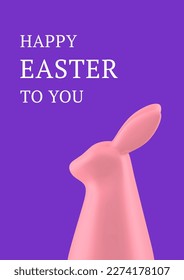 Easter pink rabbit bauble 3d greeting card festive holiday celebration design template realistic vector illustration. Bunny hare long ears traditional animal character Christianity congratulations