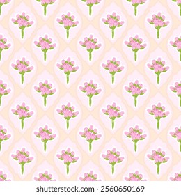 Easter pink seamless pattern of spring flowers bouquets
