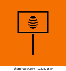 Easter Pointer With Egg Icon. Black on Orange Background. Vector Illustration.