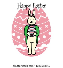Easter postcard with bunny, tulips and eggs in line art style with bright color EPS 10