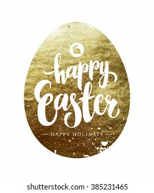 Easter Postcard with Gold Foil Egg and Calligraphic Text.