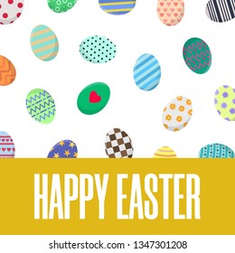 Easter Postcard. Greeting or Invitation with Different Eggs. Vector illustration for Your Design, Web, Print.