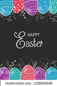 Postal de Pascua con huevos a mano y deseos. Vector
